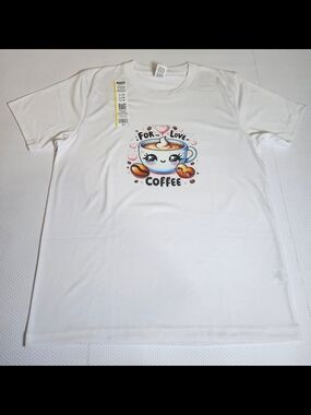 New Make Market White Graphic Tee with Coffee Humour Heart Design